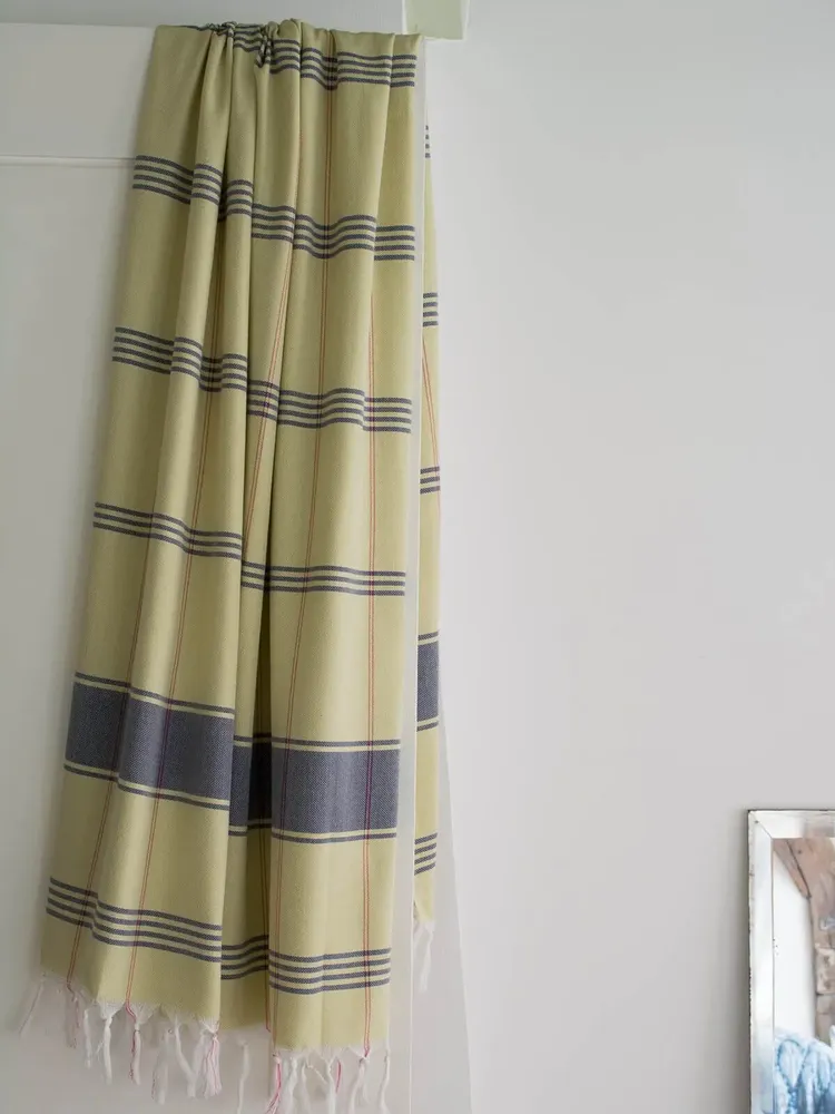 Bath towels - hammam towel Organic linden/dark blue - OTTOMANIA