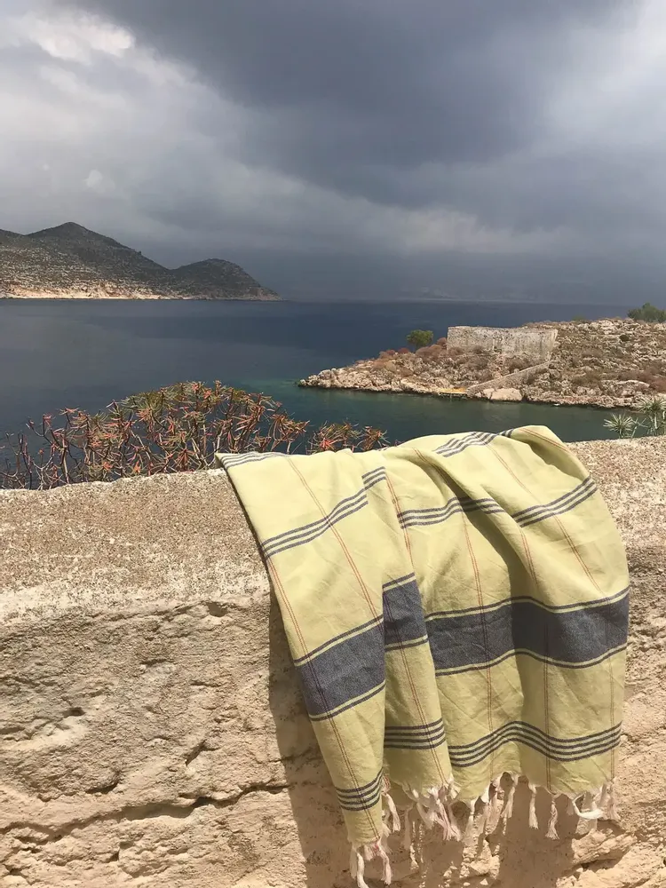 Bath towels - hammam towel Organic linden/dark blue - OTTOMANIA