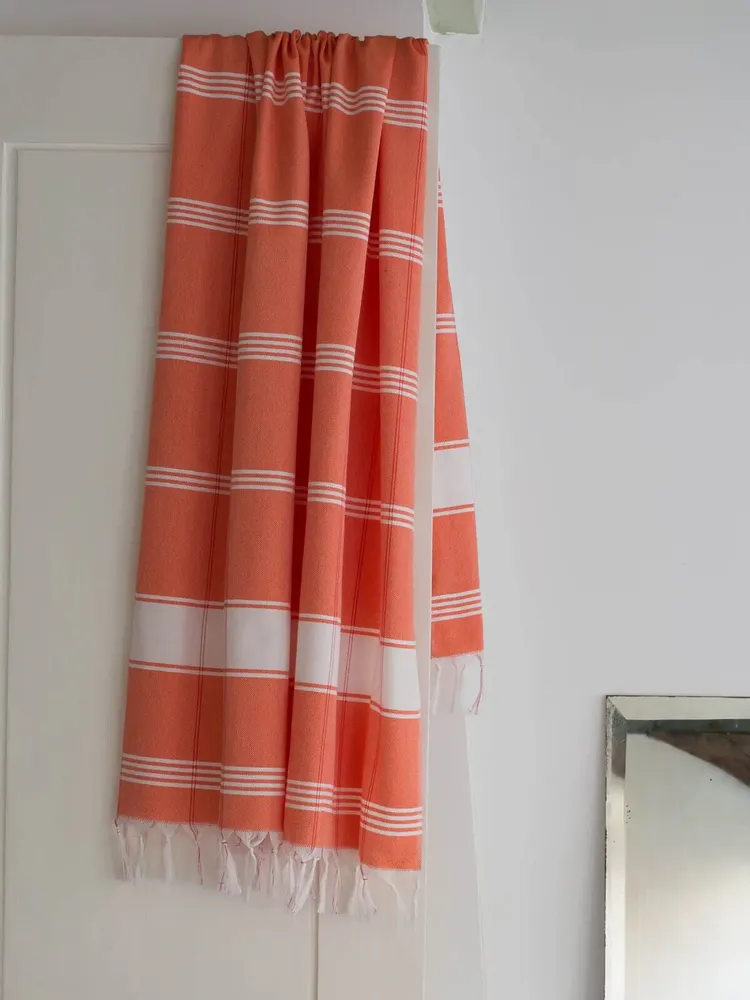 Bath towels - hammam towel Organic mandarin/white - OTTOMANIA