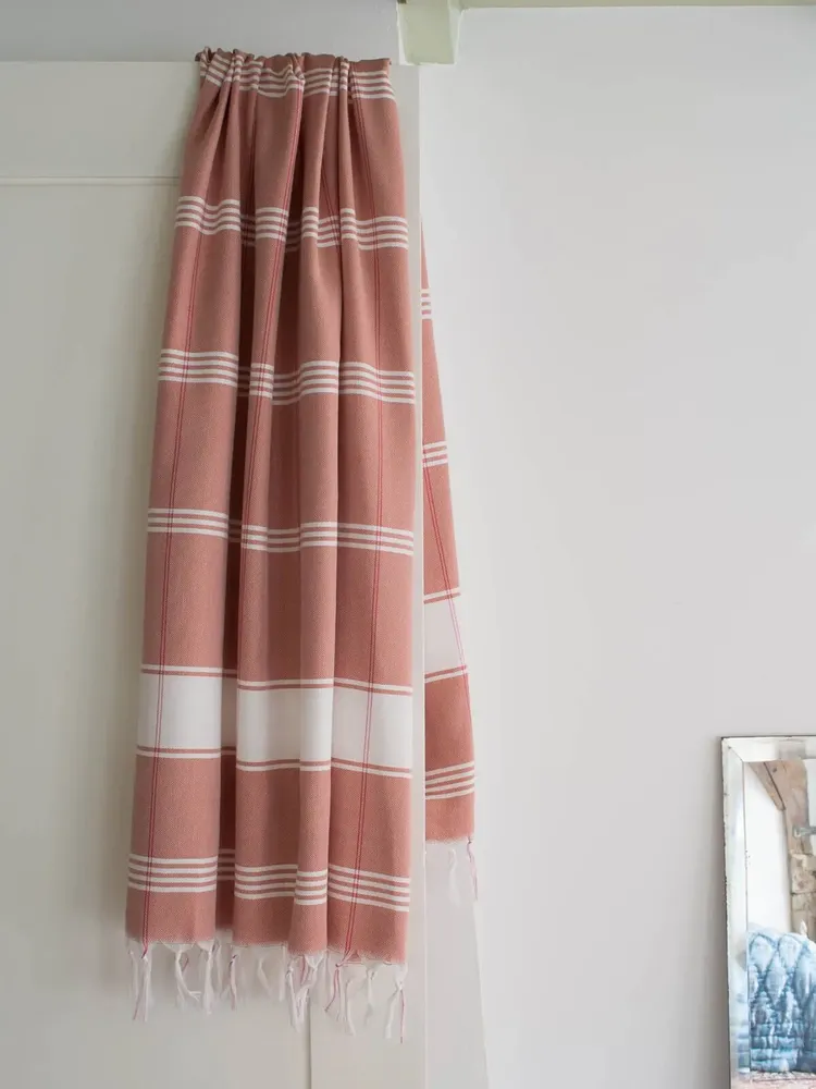 Bath towels - hammam towel Organic copper/white - OTTOMANIA