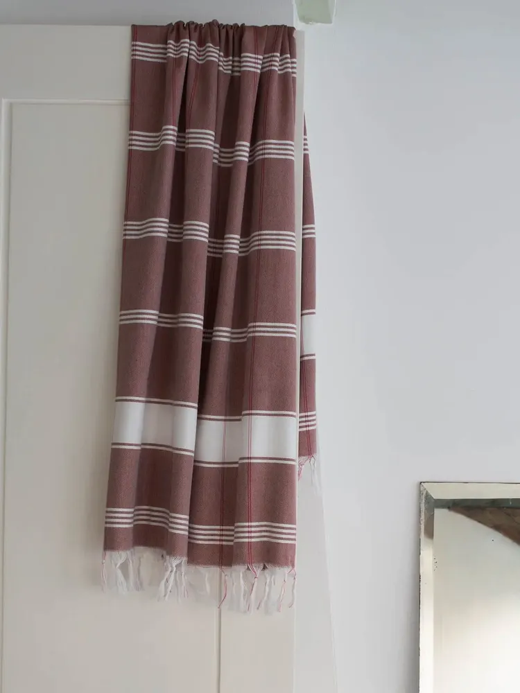 Bath towels - hammam towel Organic chocolate/white - OTTOMANIA