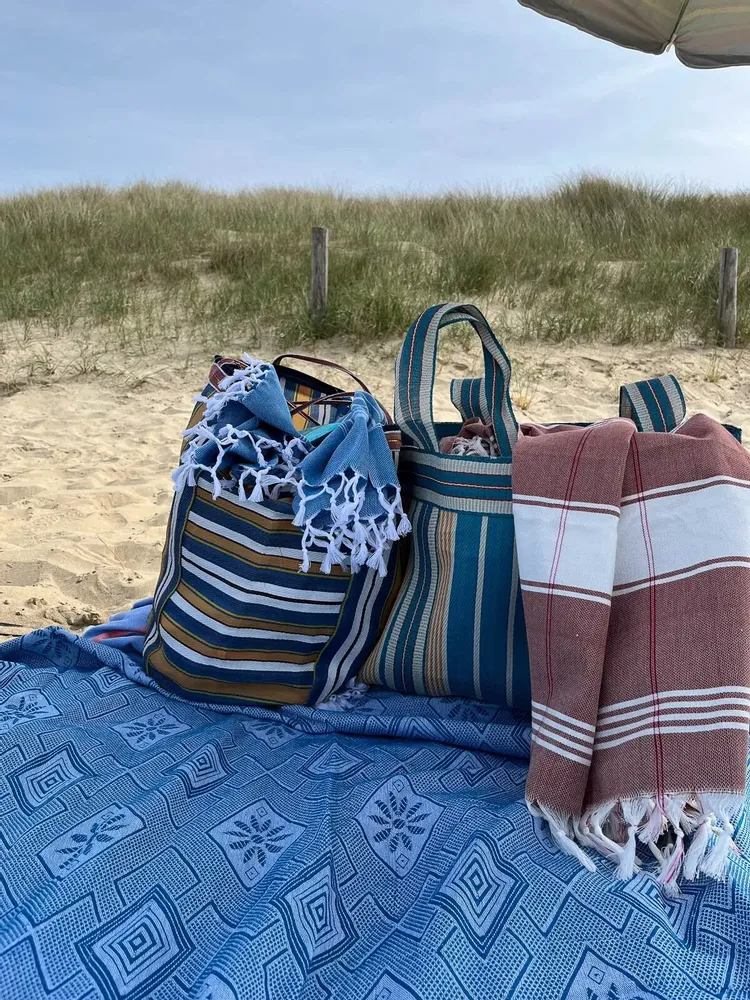 Bath towels - hammam towel Organic chocolate/white - OTTOMANIA