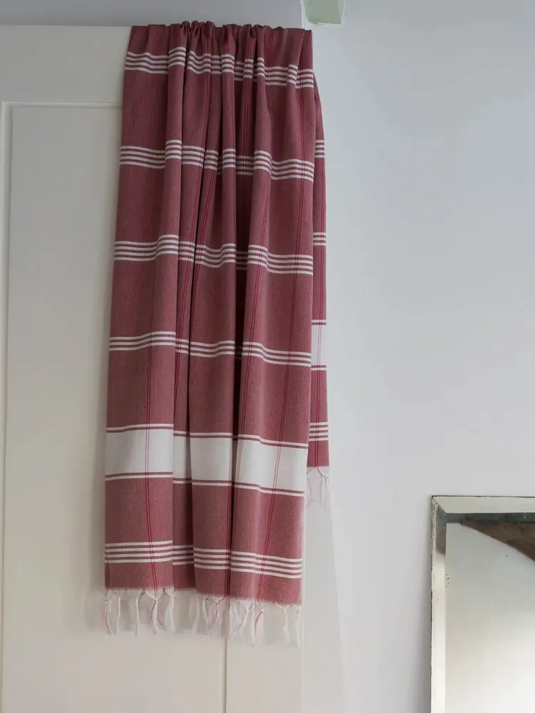 Bath towels - hammam towel Organic burgundy/white - OTTOMANIA