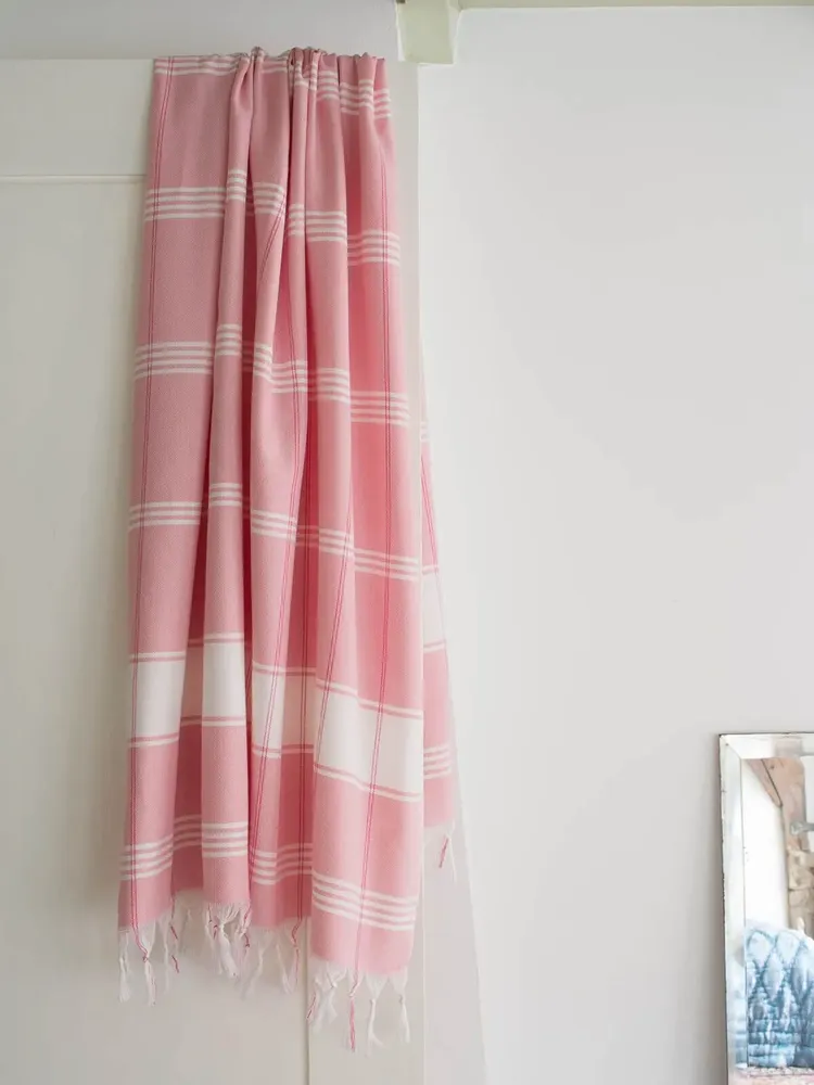 Bath towels - hammam towel Organic powder pink/white - OTTOMANIA