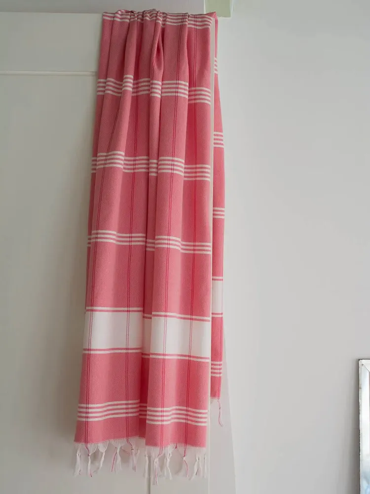 Bath towels - hammam towel Organic candy pink/white - OTTOMANIA