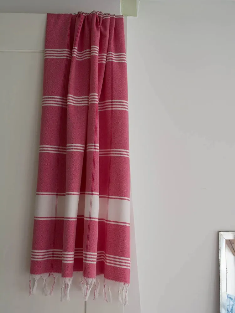 Bath towels - hammam towel Organic ruby red/white - OTTOMANIA