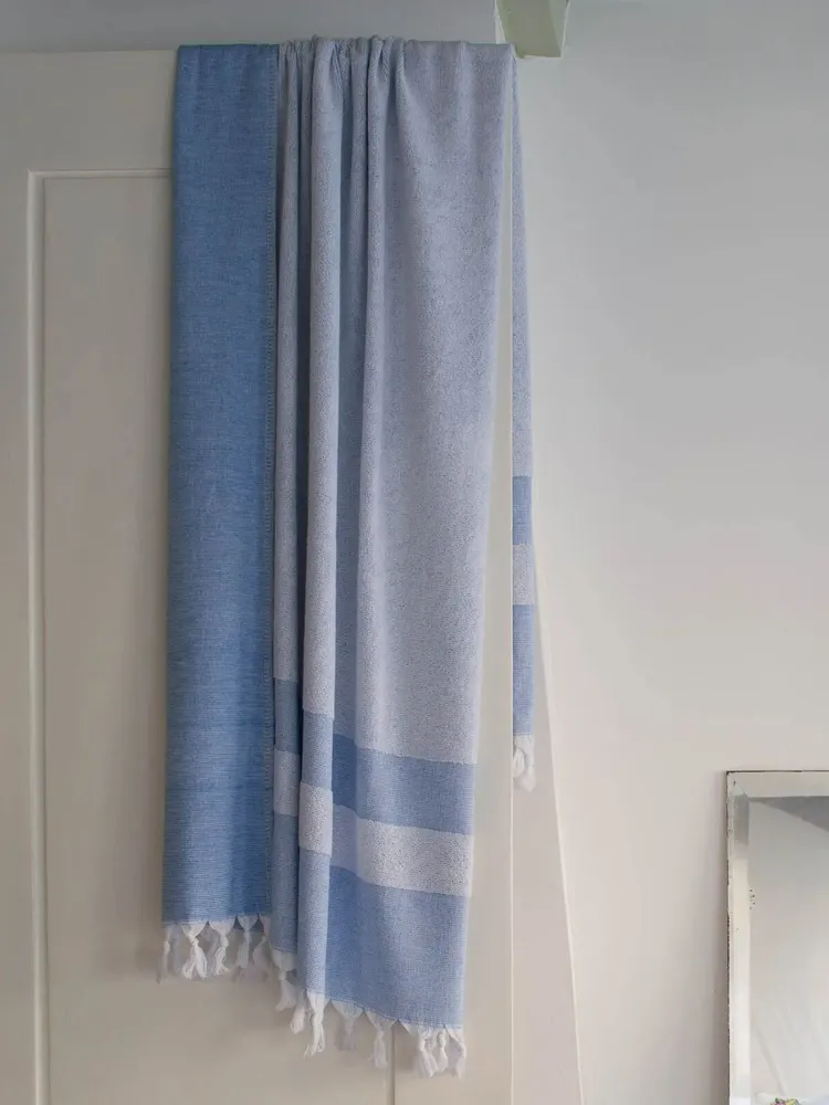 Pools - hammam towel with terry cloth, ocean blue - OTTOMANIA