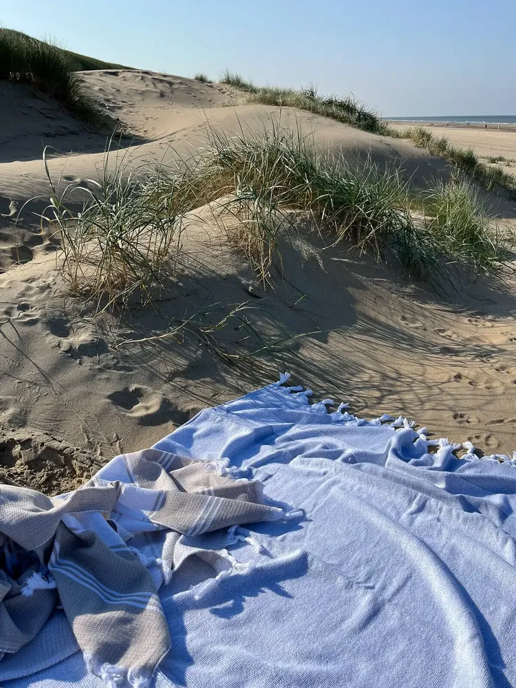 Pools - hammam towel with terry cloth, steel blue - OTTOMANIA