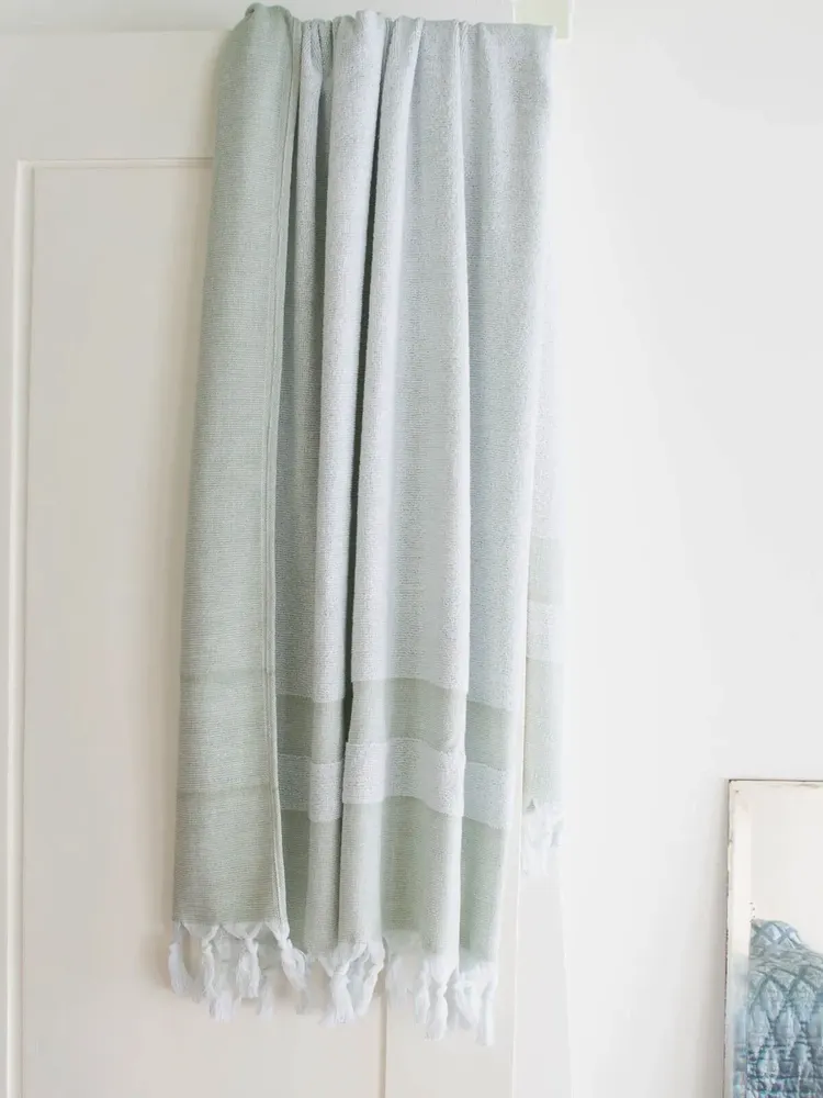 Pools - hammam towel with terry cloth, sage - OTTOMANIA