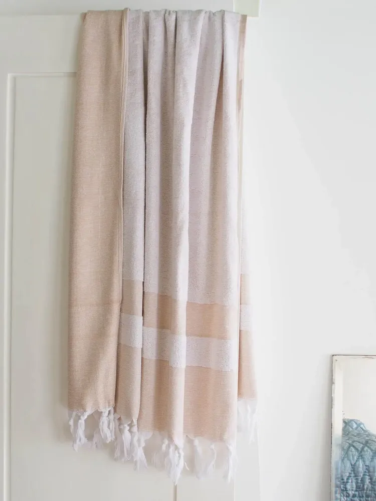 Pools - hammam towel with terry cloth, ocher - OTTOMANIA