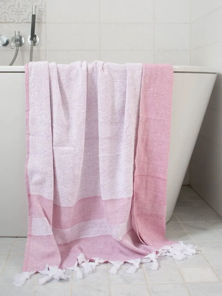 Pools - hammam towel with terry cloth, cerise - OTTOMANIA