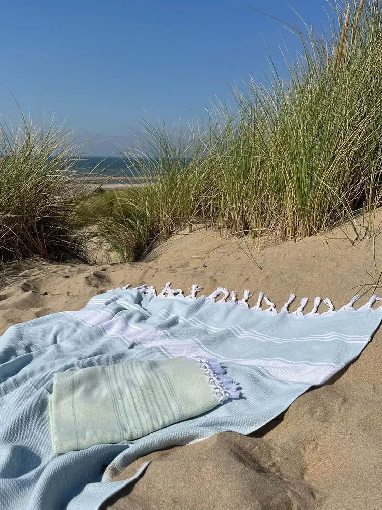 Autres linges de bain - fouta vert de mer/blanc - OTTOMANIA