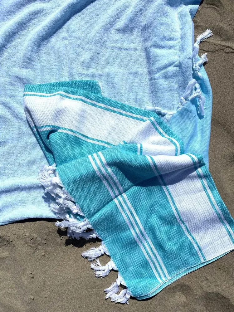 Autres linges de bain - fouta aqua/blanc - OTTOMANIA