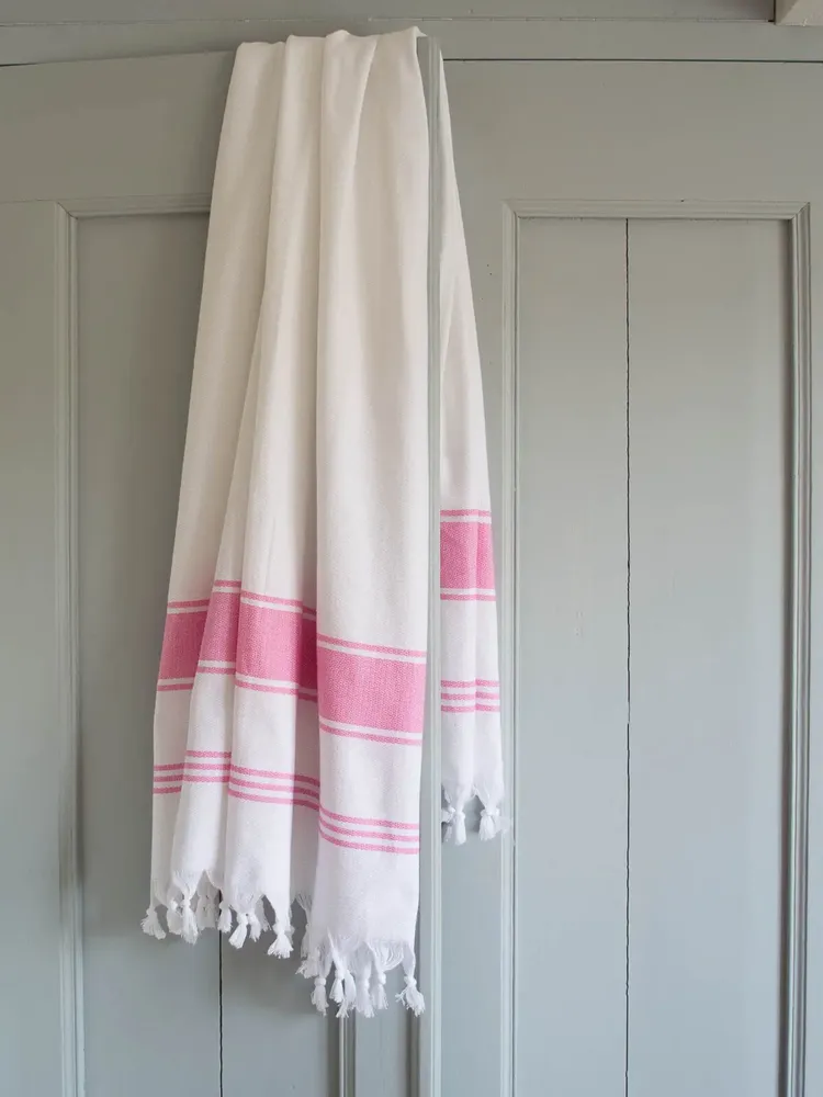 Autres linges de bain - fouta blanc/rose sorbet - OTTOMANIA