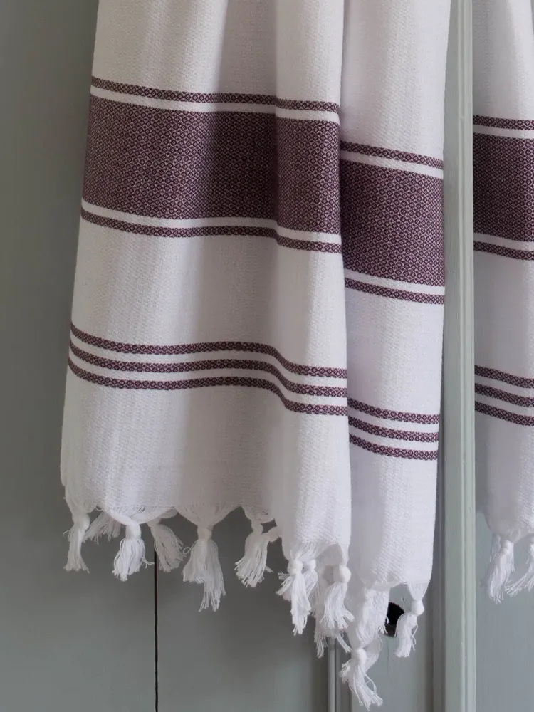 Other bath linens - hammam towel white/aubergine - OTTOMANIA
