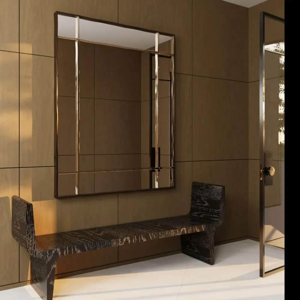 Hotel bedrooms - Sharp rectangular Full lenght Mirror in Polished Brass - DUISTT