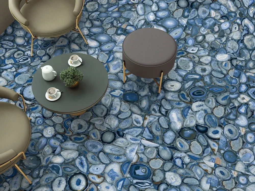 Indoor floor coverings - Porcelain Tile Marble Effect Blue Polished 60x120 - EABE1503 - CERAMISHOP