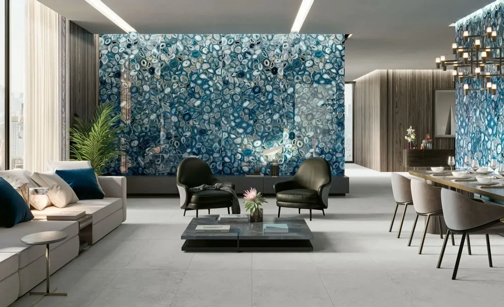 Indoor floor coverings - Porcelain Tile Marble Effect Blue Polished 60x120 - EABE1503 - CERAMISHOP