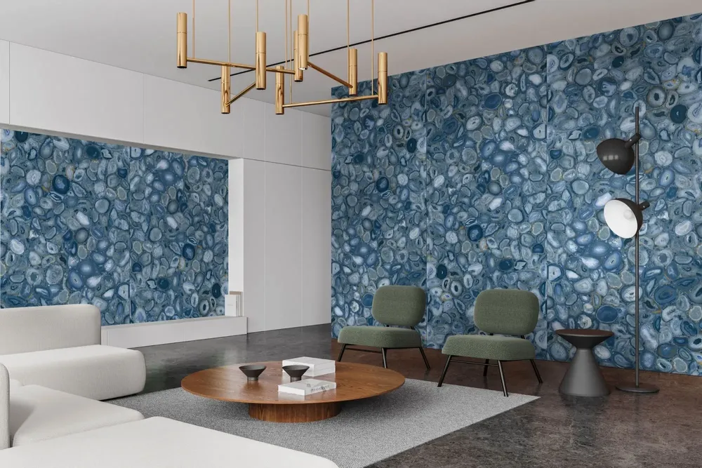 Indoor floor coverings - Porcelain Tile Marble Effect Blue Polished 60x120 - EABE1503 - CERAMISHOP