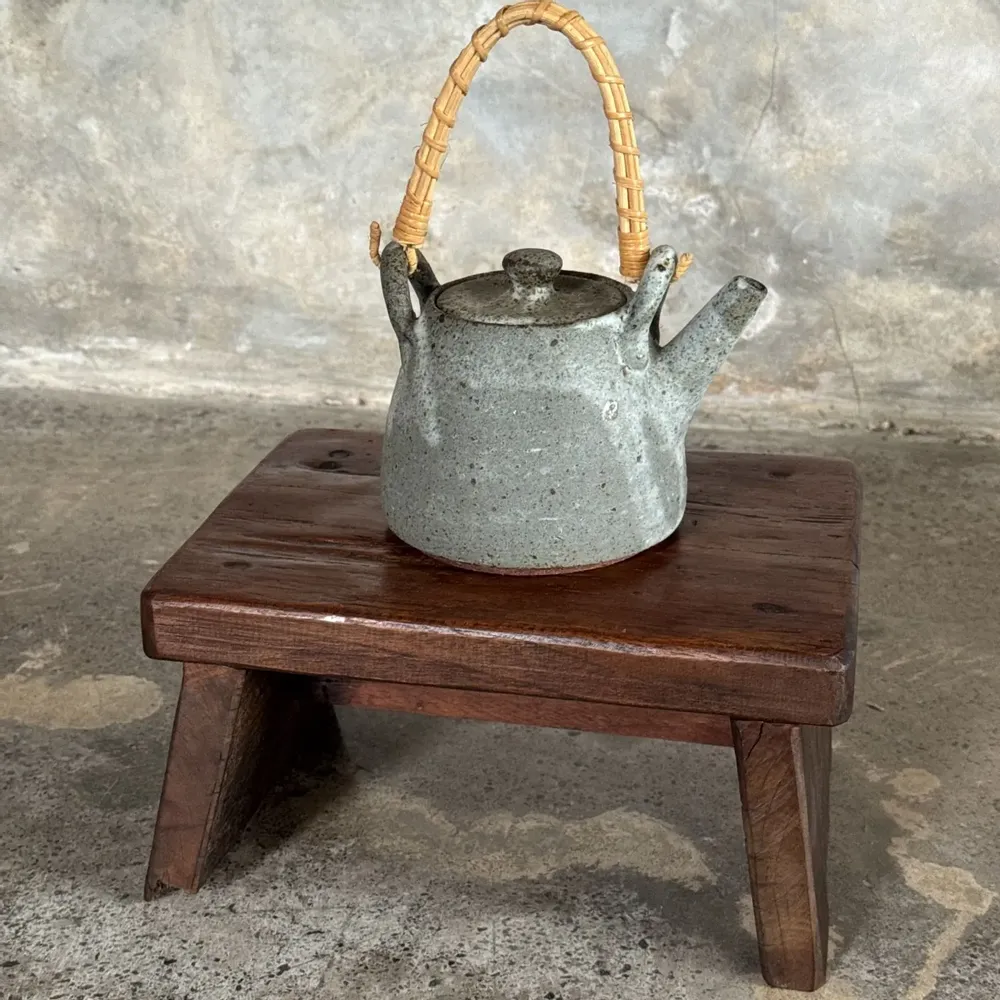 Stools - Small organic chocolate brown upcycled teak side stool - OFFICE OBJETS