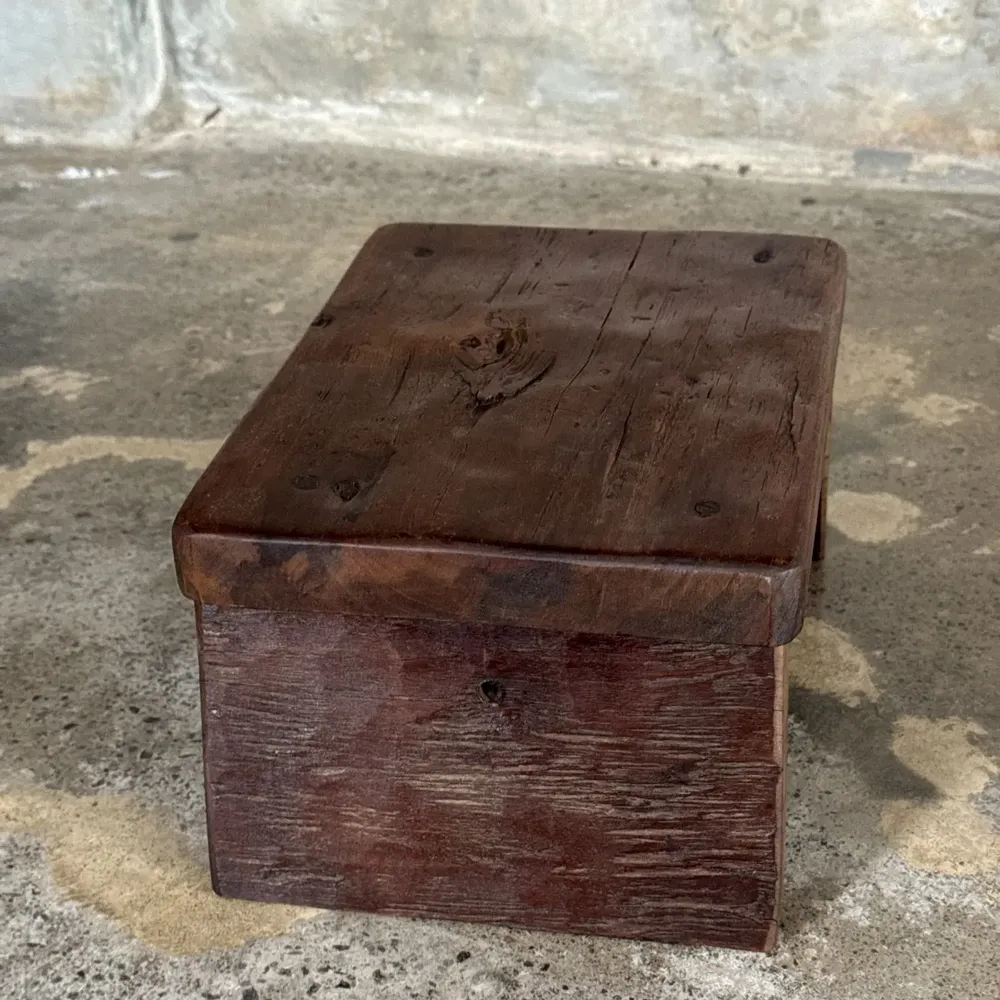 Stools - Small organic chocolate brown upcycled teak side stool - OFFICE OBJETS