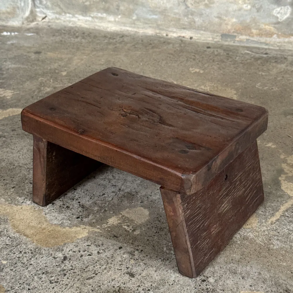 Stools - Small organic chocolate brown upcycled teak side stool - OFFICE OBJETS
