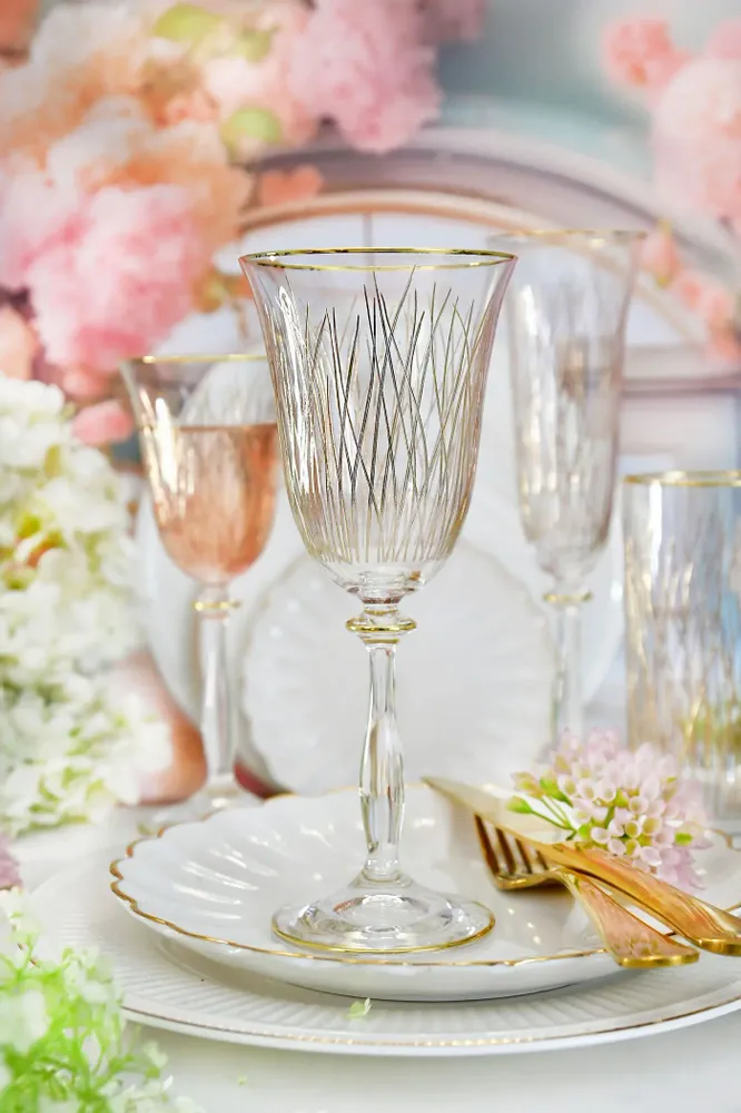 Verres à pied - verres à vin dorés, 6 pièces, Bloom Gold-BGB - COMBI POLAND GLASS DECORATOR