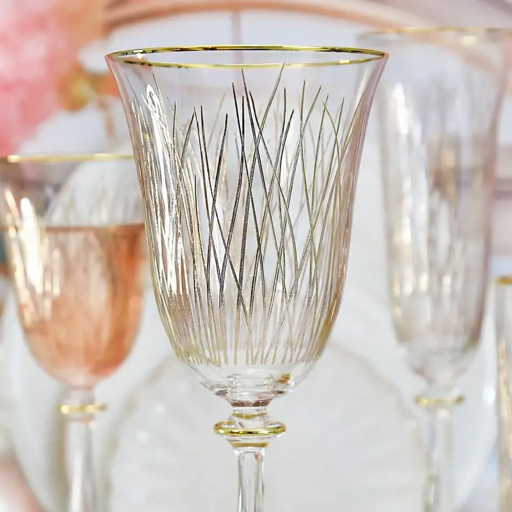 Verres à pied - verres à vin dorés, 6 pièces, Bloom Gold-BGB - COMBI POLAND GLASS DECORATOR