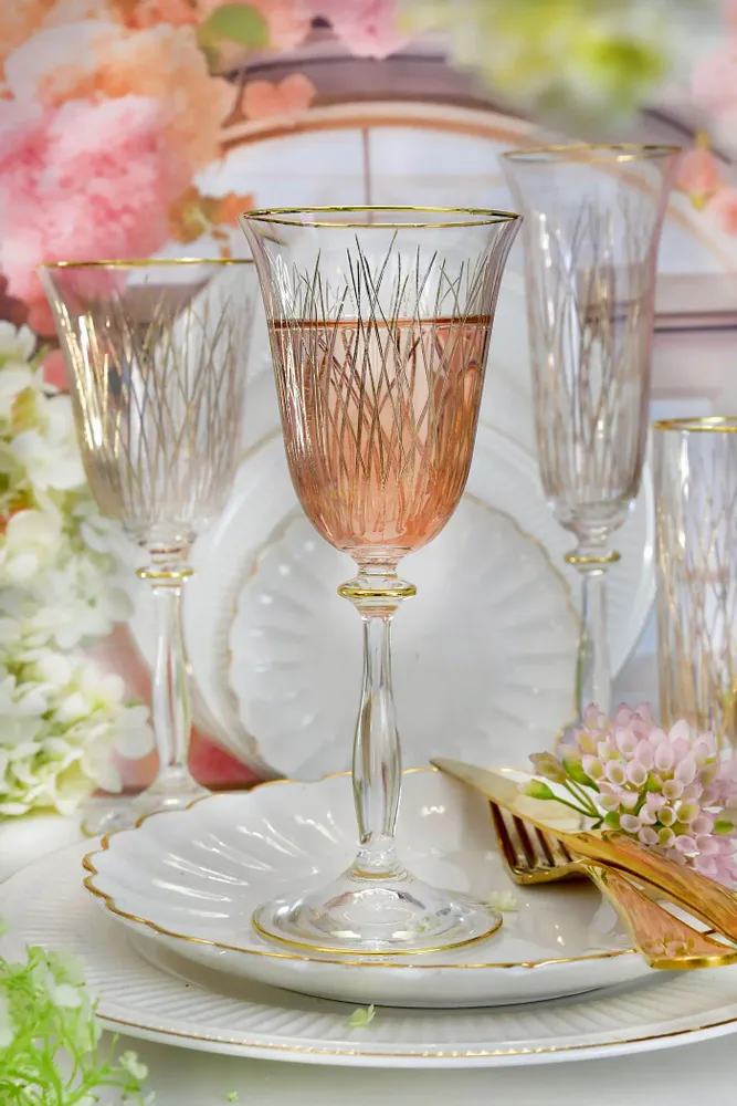 Verres à pied - verres à vin blanc doré, 6 pièces, Bloom Gold-BGC - COMBI POLAND GLASS DECORATOR