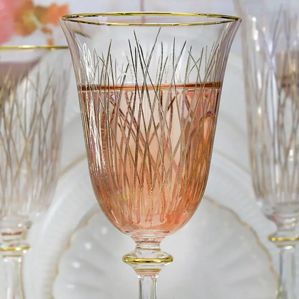 Verres à pied - verres à vin blanc doré, 6 pièces, Bloom Gold-BGC - COMBI POLAND GLASS DECORATOR