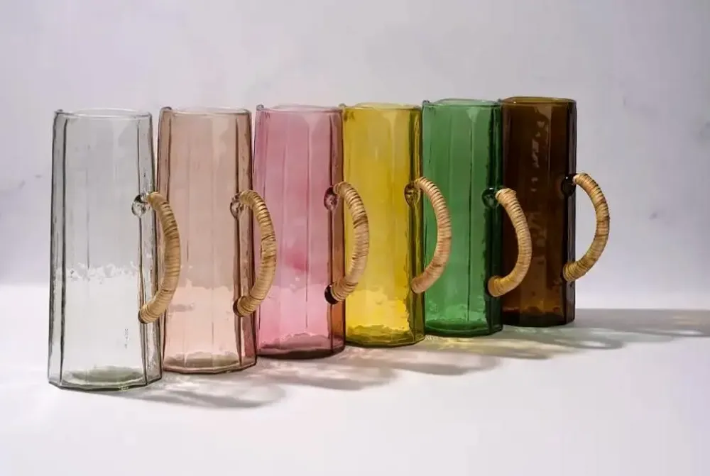 Carafes - Hammered water pitcher with Ratan Handle - 6.25 x 9.5 Inches - CASA AMAROSA