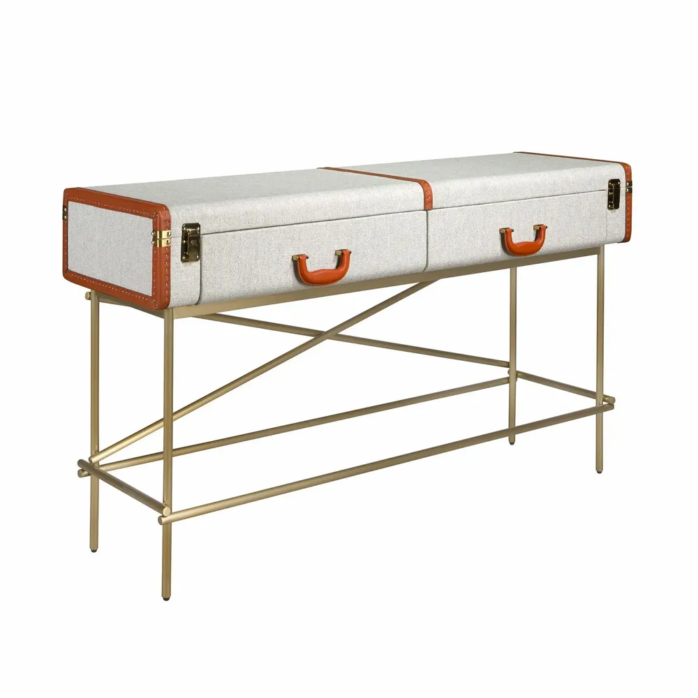 Console table - Rectangular console table, fabric, walnut and golden polished steel - ANGEL CERDÁ