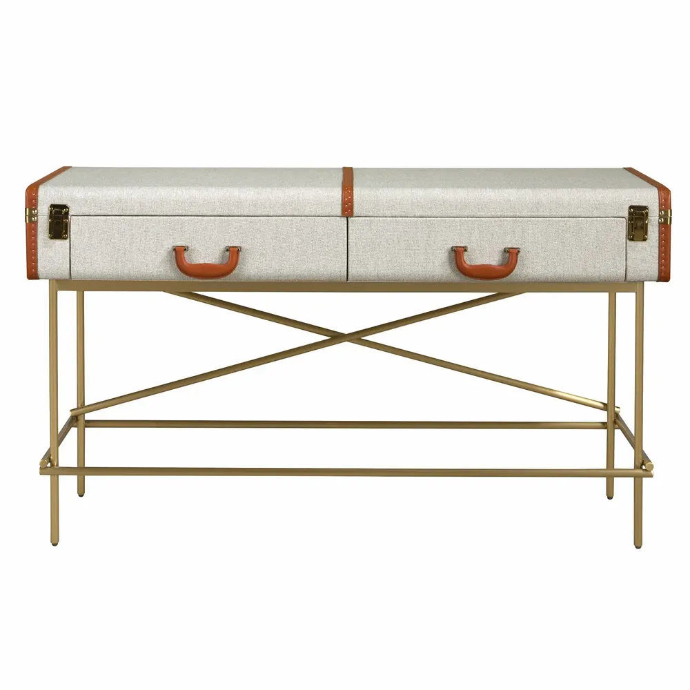Console table - Rectangular console table, fabric, walnut and golden polished steel - ANGEL CERDÁ