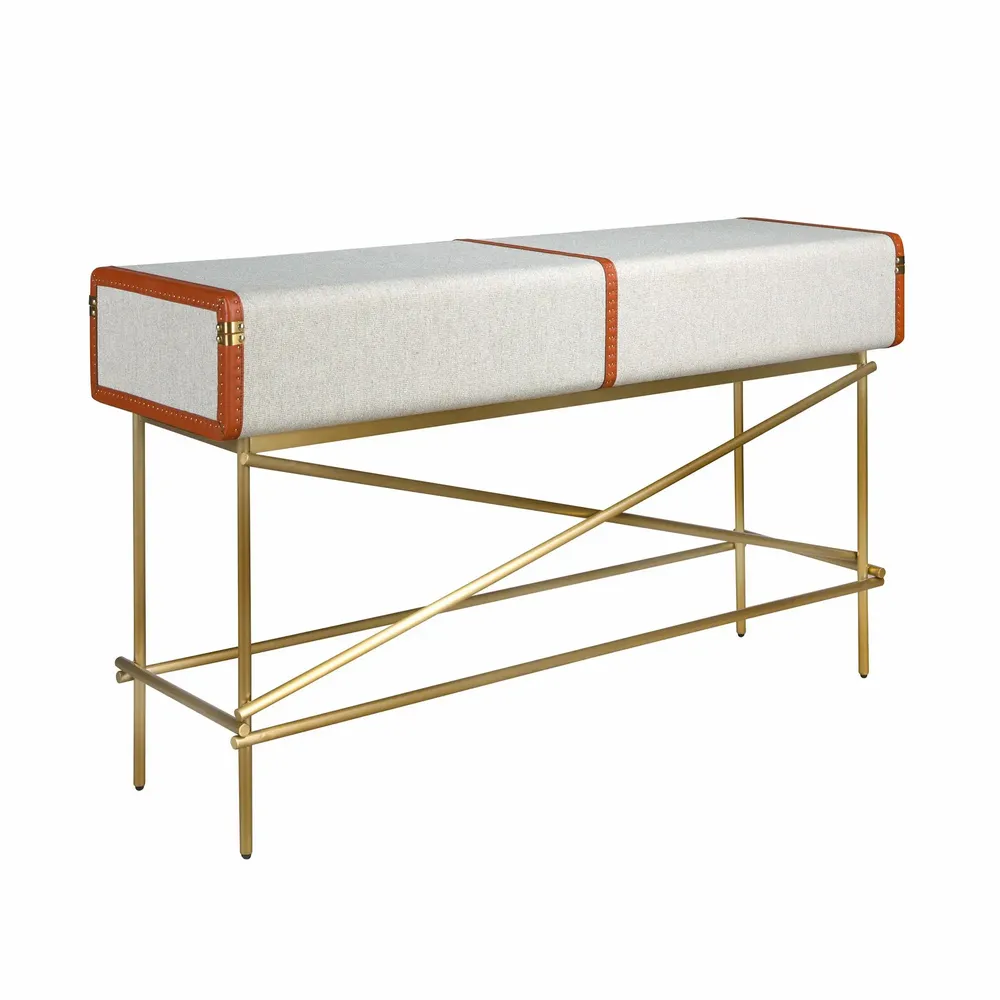 Console table - Rectangular console table, fabric, walnut and golden polished steel - ANGEL CERDÁ