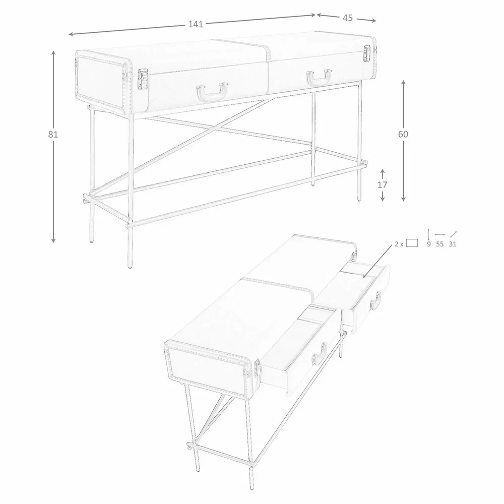 Console table - Rectangular console table, fabric, walnut and golden polished steel - ANGEL CERDÁ