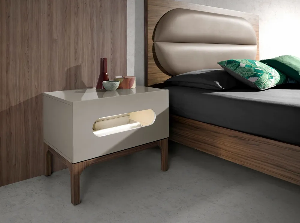 Tables de nuit - Table de chevet en bois gris et noyer avec éclairage intérieur - ANGEL CERDÁ