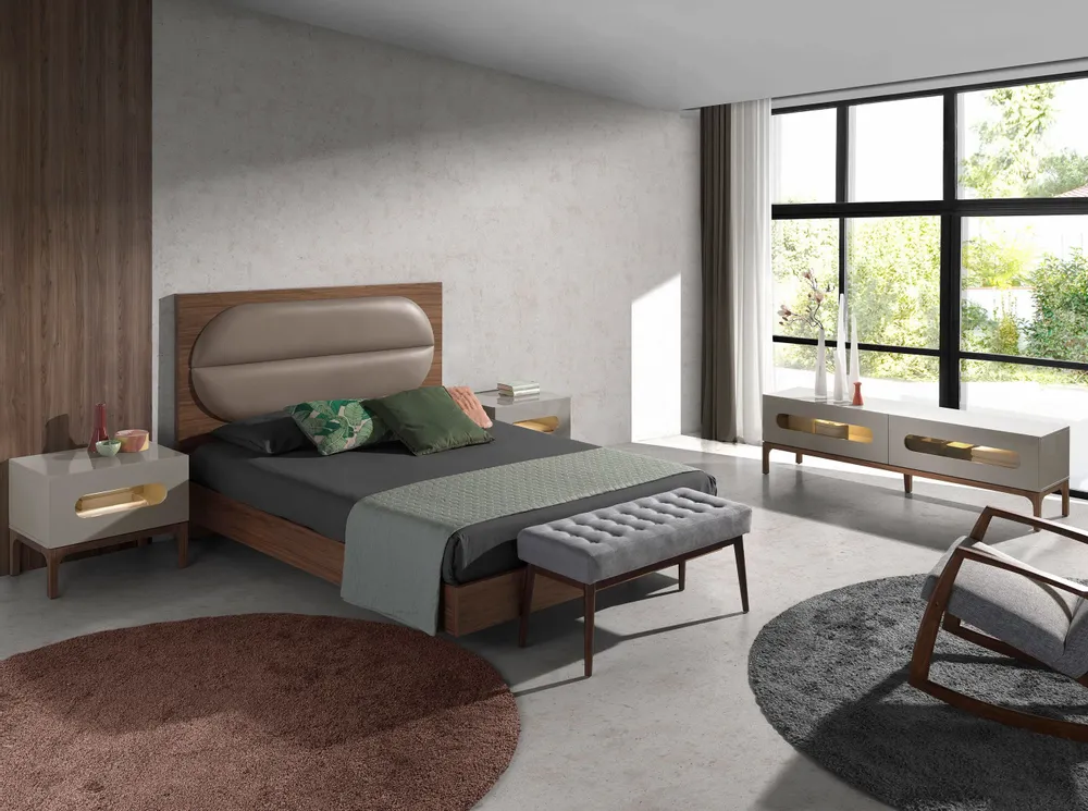 Tables de nuit - Table de chevet en bois gris et noyer avec éclairage intérieur - ANGEL CERDÁ