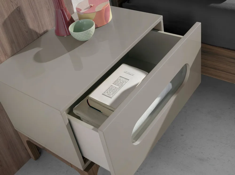 Tables de nuit - Table de chevet en bois gris et noyer avec éclairage intérieur - ANGEL CERDÁ