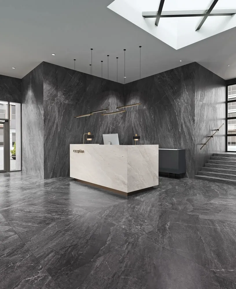 Indoor floor coverings - Porcelain Stoneware with Jerusalem Stone Effect, Anthracite Matte, 60x60 - EAAE969 (Ceramishop.fr) - CERAMISHOP
