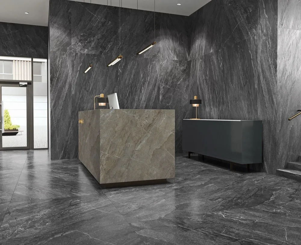 Indoor floor coverings - Porcelain Stoneware with Jerusalem Stone Effect, Anthracite Matte, 60x60 - EAAE969 (Ceramishop.fr) - CERAMISHOP