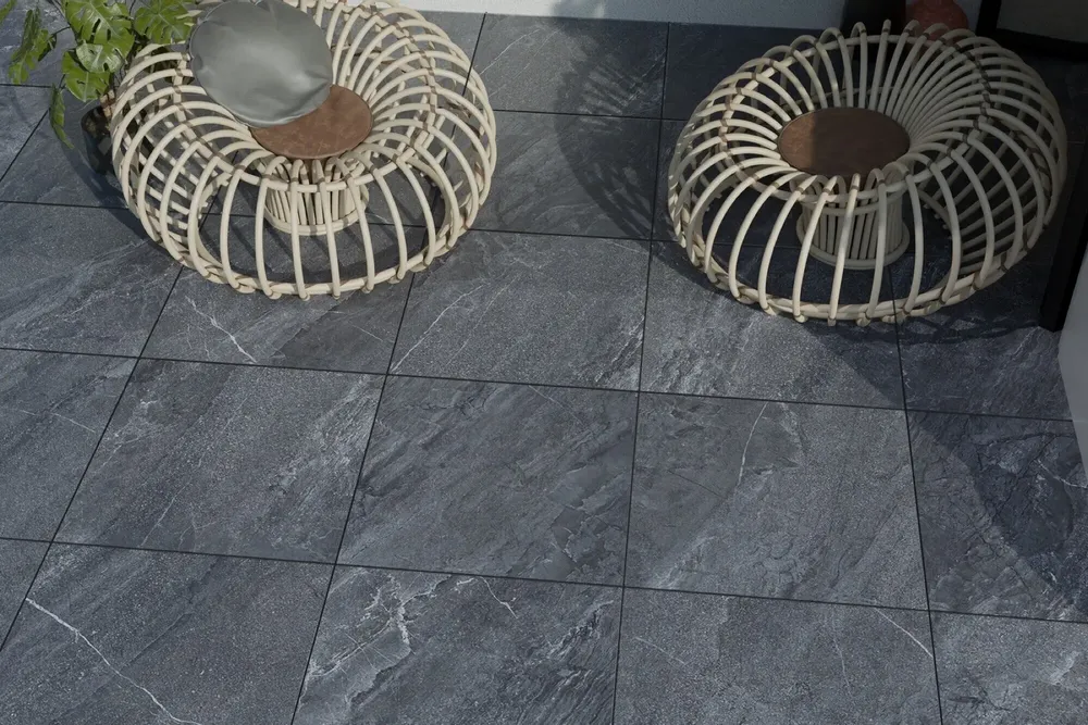 Revêtements sols extérieurs - Grès Cérame Effet Pierre de Jérusalem Anthracite Antidérapant 60X60 - EAAE218 (Ceramishop.fr) - CERAMISHOP