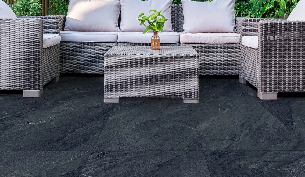 Revêtements sols extérieurs - Grès Cérame Effet Pierre de Jérusalem Anthracite Antidérapant 60X60 - EAAE218 (Ceramishop.fr) - CERAMISHOP