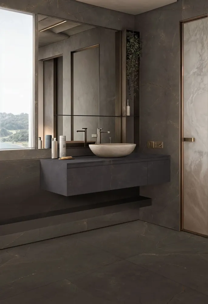 Indoor floor coverings - Matte Black Natural Marble Effect Porcelain Stoneware RT 60X120 - EACL1517 (Ceramishop.fr) - CERAMISHOP