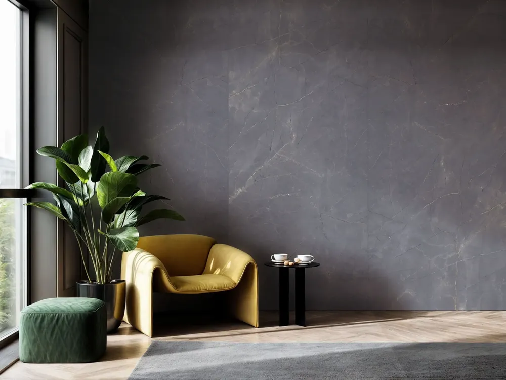 Indoor floor coverings - Matte Black Natural Marble Effect Porcelain Stoneware RT 60X60 - EACL1518 (Ceramishop.fr) - CERAMISHOP