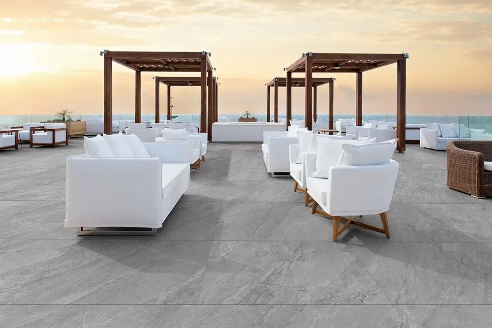 Outdoor floor coverings - Porcelain Stoneware with Jerusalem Stone Effect, Grey, Non-Slip, 60x60 - EAGY216 (Ceramishop.fr) - CERAMISHOP