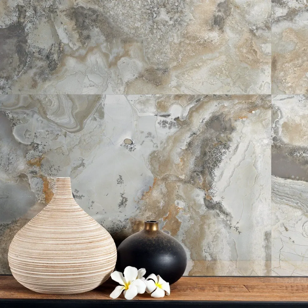 Indoor floor coverings - Glossy Cloudy Marble Effect Porcelain Stoneware 60X120 - EAMC201 (Ceramishop.fr) - CERAMISHOP