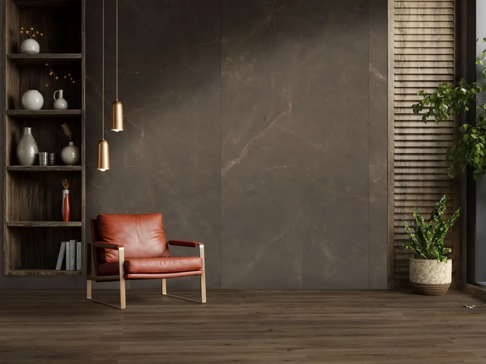 Indoor floor coverings - Natural Marble Effect Matte Brown Porcelain Stoneware Rt 60X60 - EAOD1510 (Ceramishop.fr) - CERAMISHOP