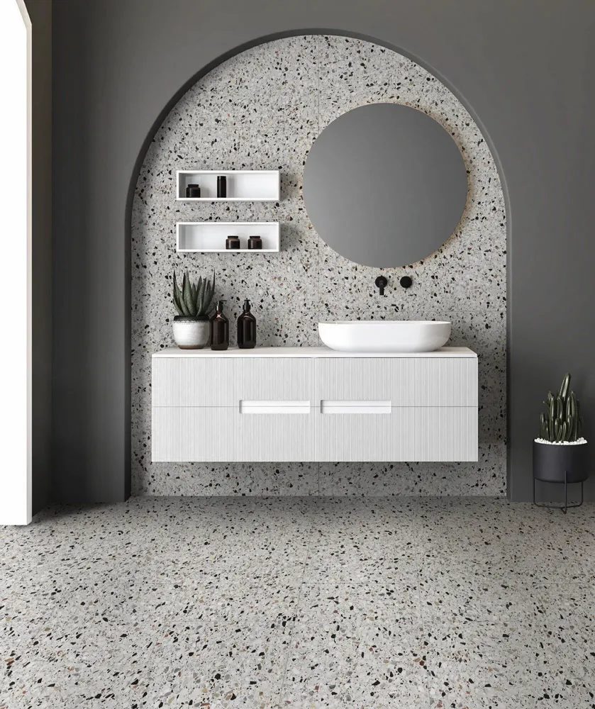 Indoor floor coverings - White Terrazzo Stone Effect Porcelain Stoneware 60X120 - EMYW1126 (Ceramishop.fr) - CERAMISHOP