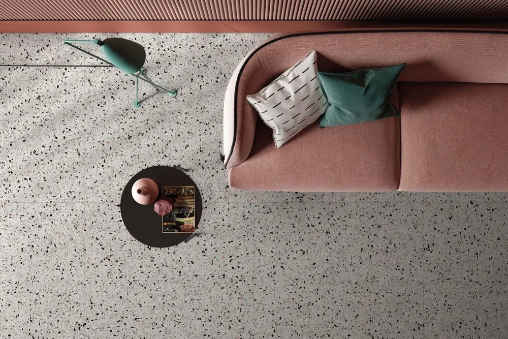 Indoor floor coverings - White Terrazzo Stone Effect Porcelain Stoneware 60X120 - EMYW1126 (Ceramishop.fr) - CERAMISHOP