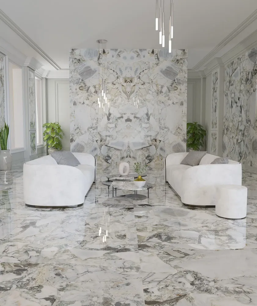 Revêtements sols intérieurs - Grès Cérame Effet Marbre Ocean White Brillant 60X120 - EWHB199 (Ceramishop.fr) - CERAMISHOP